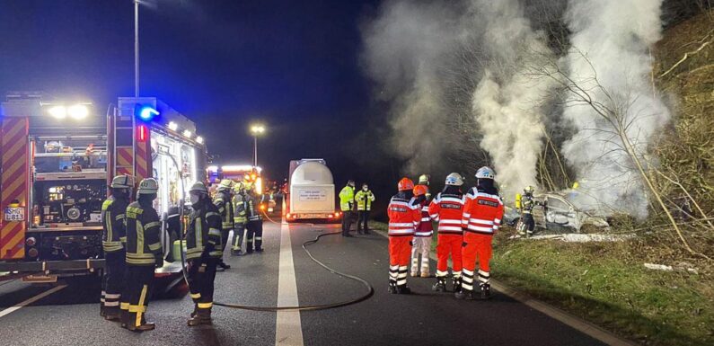Schwerer Unfall auf A2 bei Bad Eilsen: Person verbrennt nach Autounfall