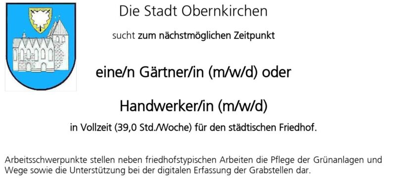 (Stellenanzeige) Stadt Obernkirchen sucht eine/n Gärtner/in (m/w/d) oder Handwerker/in (m/w/d)
