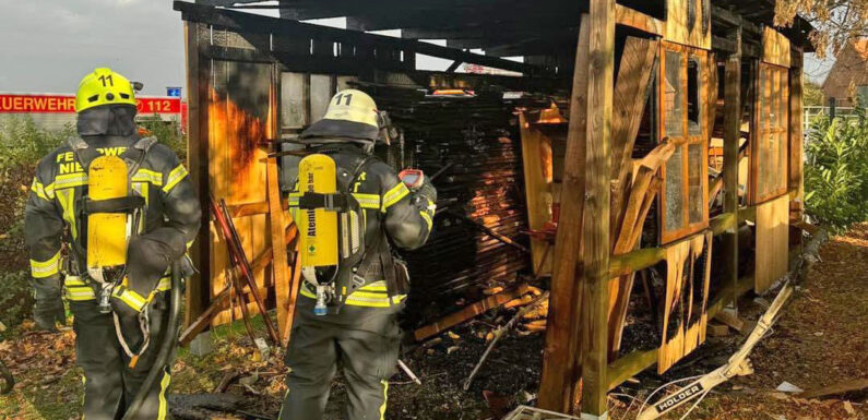 Feuerwehr löscht Holzhütte in Kirchhorsten